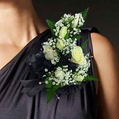 White with Black Corsage